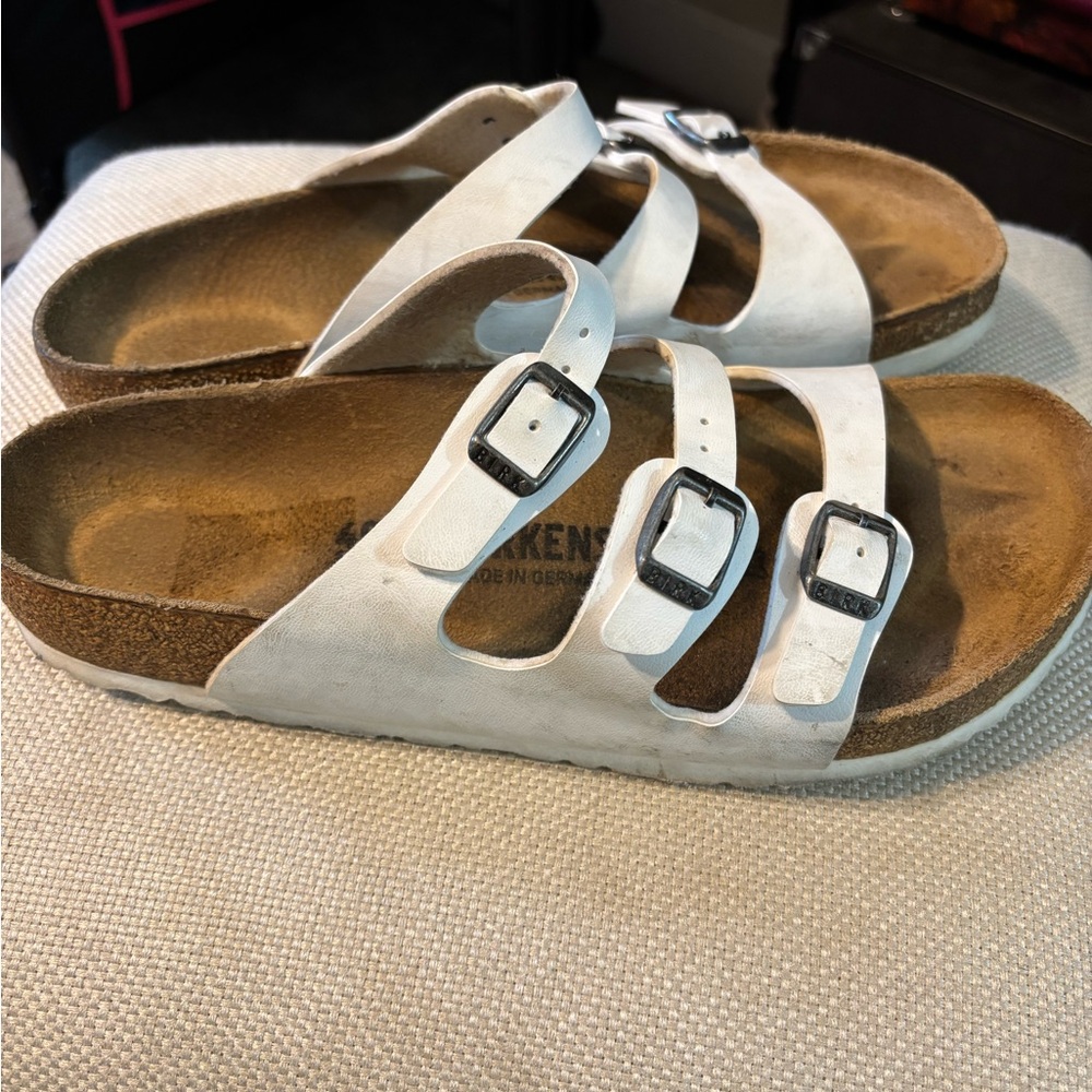 Birkenstock White and Brown Sandals with Adjustable Straps